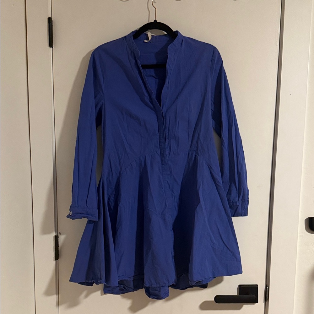 Elegant Long Sleeve Flared Blue Dress
